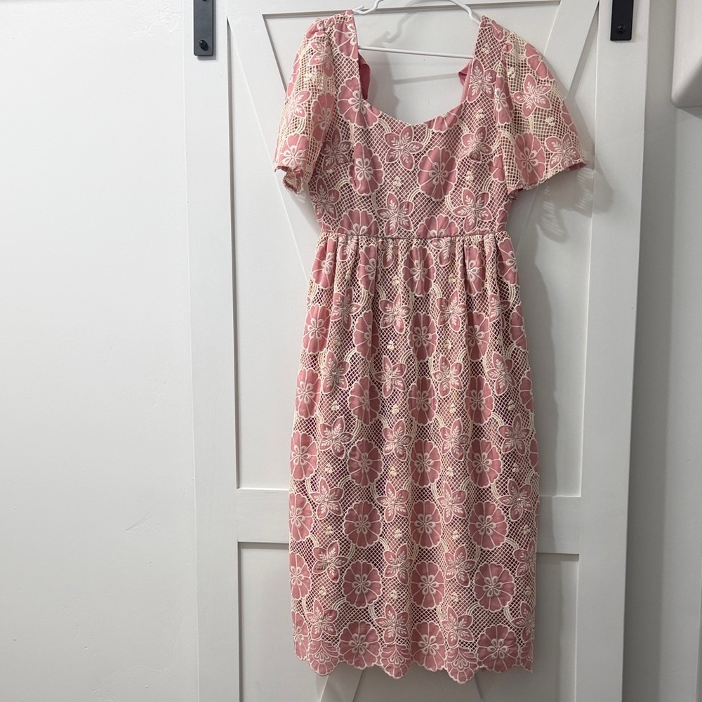 Just Me Pink Floral Lace Overlay Dress